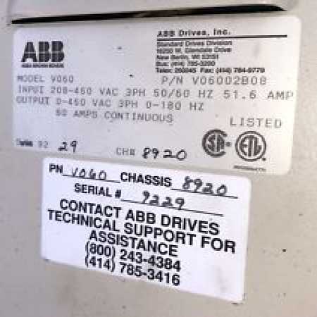 ABB Drive V060 AC Flow Economizer V06002B08 Drive 208-460 VAC 3 Phase