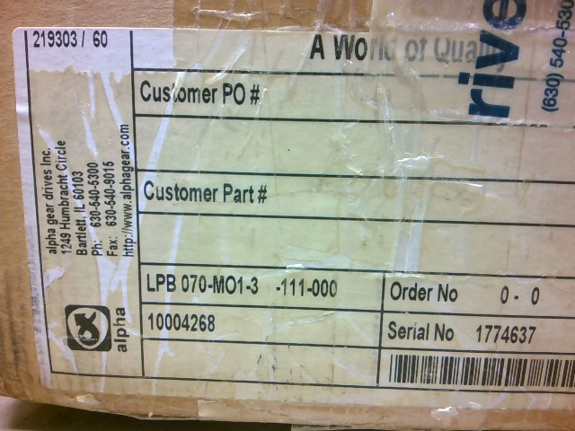 Alpha LPB 070-MO1-3-111-000 Servo Gear Head Reducer 3:1 Ratio - In